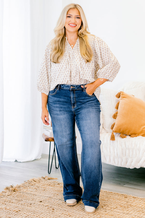 Chic Soul plus size clothing, dark wash flare jeans with two front pockets 