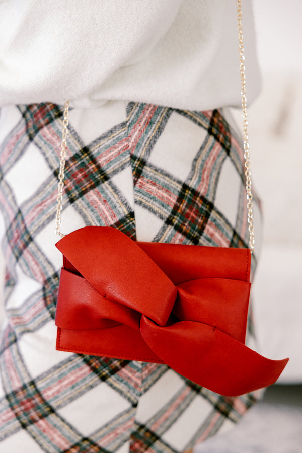 Chic Soul plus size clothing, red leather bow clutch