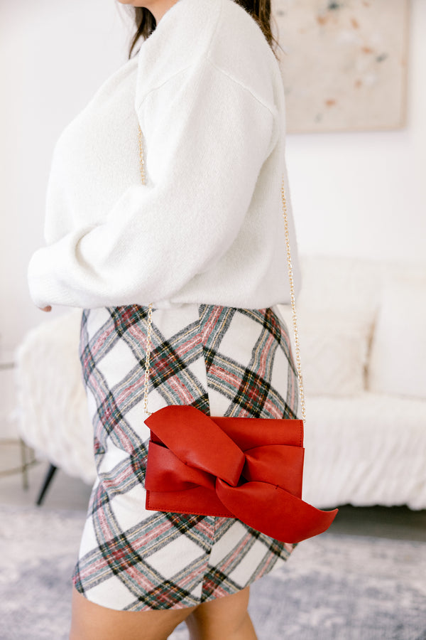 Chic Soul plus size clothing, red leather bow clutch