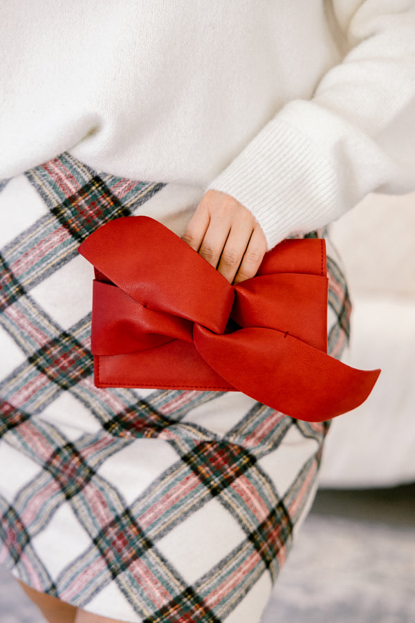 Chic Soul plus size clothing, red leather bow clutch