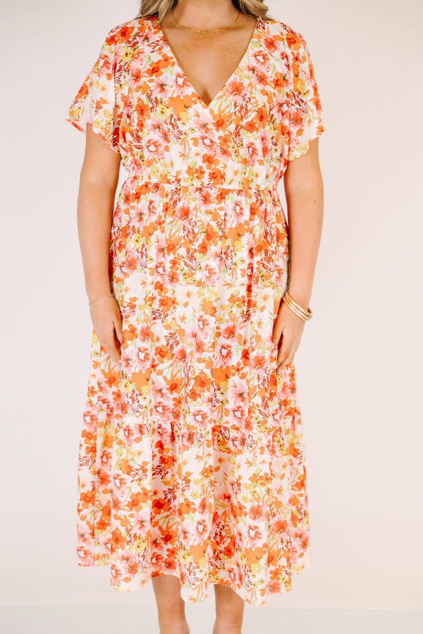 Plus size clothing, pink floral midi dress