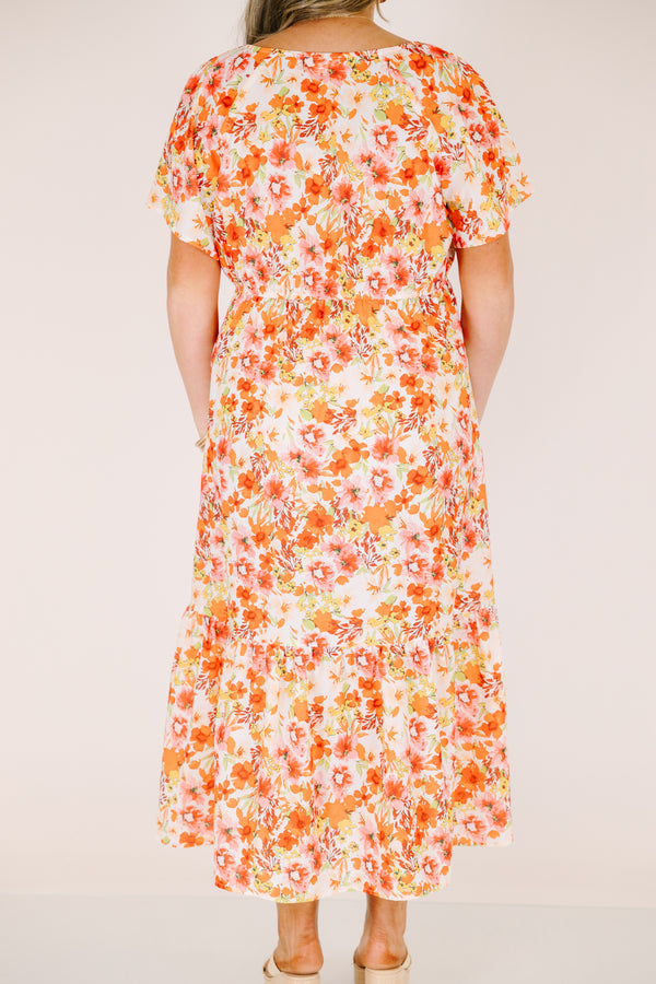 Plus size clothing, pink floral midi dress