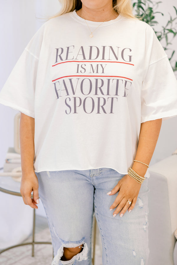 Chic Soul plus size clothing, short-sleeve drop-shoulder vintage white wash tee with a high-scoop-neckline and a graphic stating 