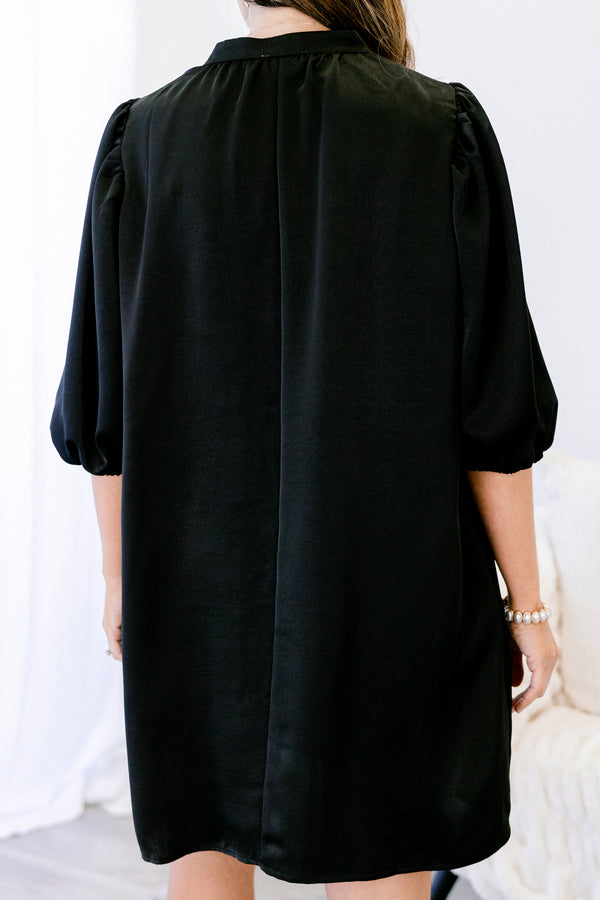 Chic Soul plus size clothing, mid puff sleeve short dress with v-neckline and frill collar