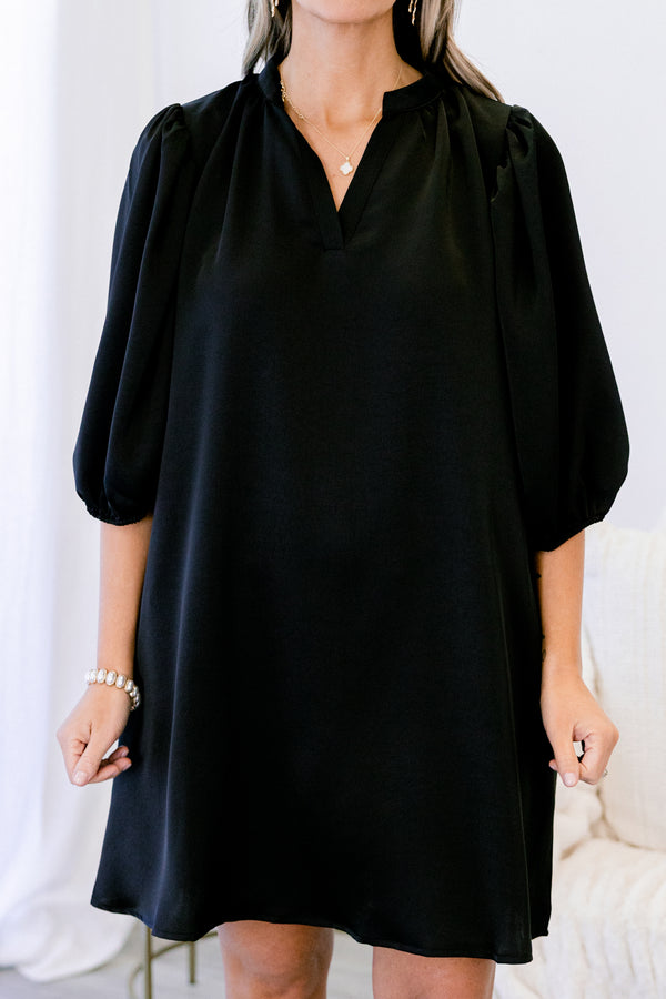 Chic Soul plus size clothing, mid puff sleeve short dress with v-neckline and frill collar