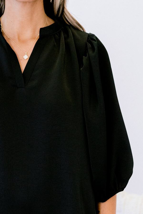 Chic Soul plus size clothing, mid puff sleeve short dress with v-neckline and frill collar