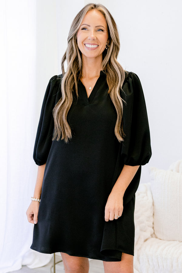 Chic Soul plus size clothing, mid puff sleeve short dress with v-neckline and frill collar