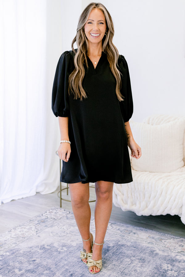 Chic Soul plus size clothing, mid puff sleeve short dress with v-neckline and frill collar