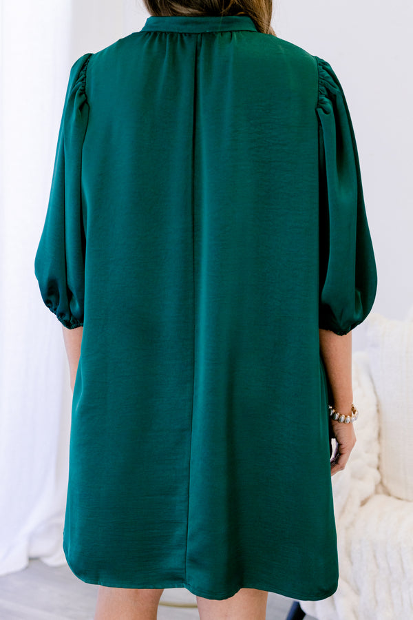 Chic Soul plus size clothing, jade green midi sleeve short dress with v-neckline and frill collar