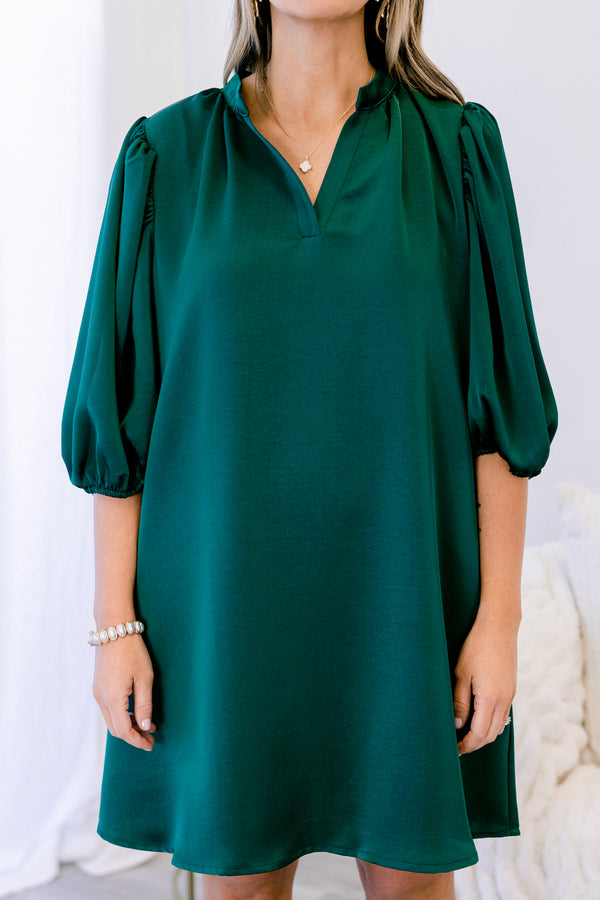 Chic Soul plus size clothing, jade green midi sleeve short dress with v-neckline and frill collar