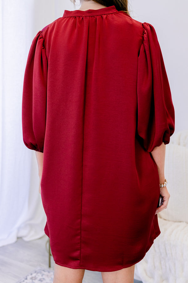 Chic Soul plus size clothing, red mid sleeve short dress with v-neckline detail