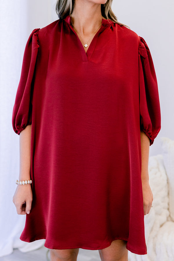 Chic Soul plus size clothing, red mid sleeve short dress with v-neckline detail