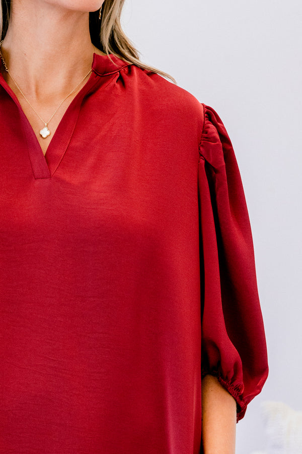 Chic Soul plus size clothing, red mid sleeve short dress with v-neckline detail