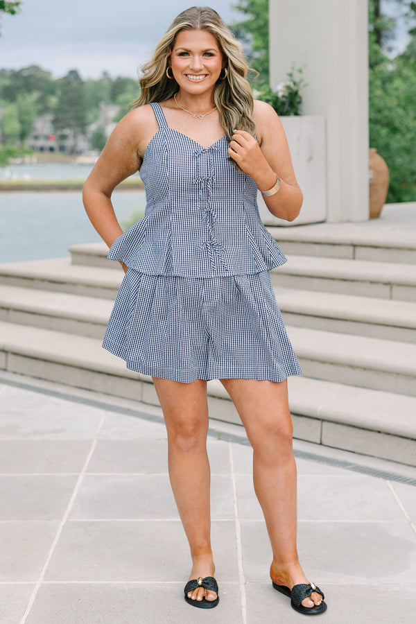 Plus Size black and white gingham tank top with tie-front details