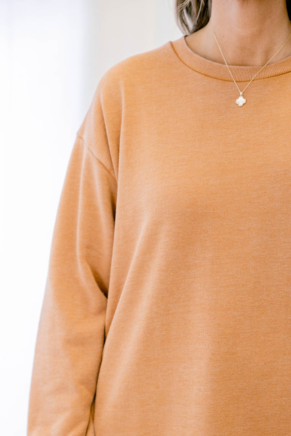 Chic Soul plus size clothing, camel brown long sleeve tunic with distressed details 