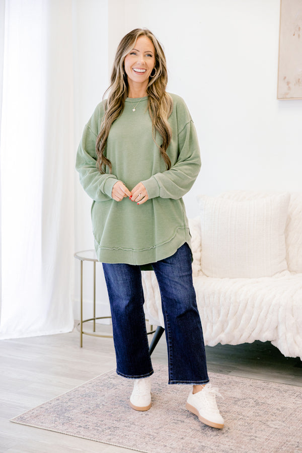 Chic Soul plus size clothing, olive green long sleeve tunic