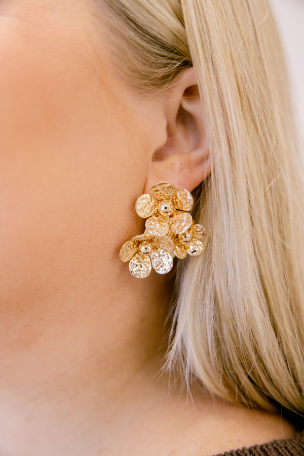 Chic Soul plus size clothing, gold cluster statement earrings