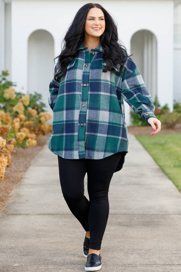 Chic Soul plus size clothing, olive plaid buttoned shacket