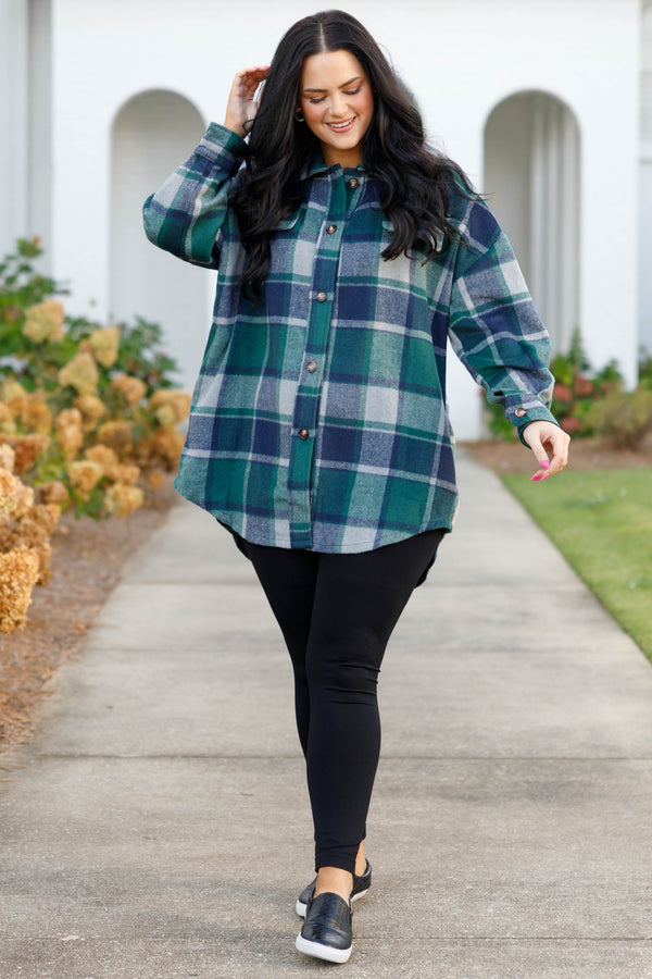 Chic Soul plus size clothing, olive plaid buttoned shacket