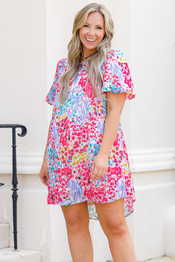 Chic Soul plus size clothing, multicolor leopard pattern dress with bubble sleeves