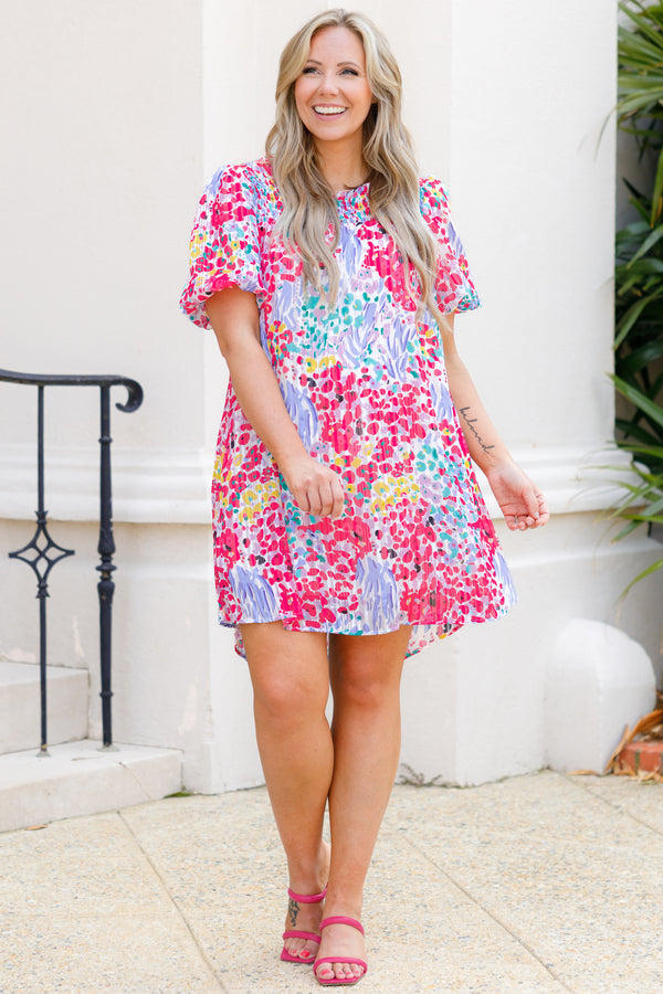 Chic Soul plus size clothing, multicolor leopard pattern dress with bubble sleeves