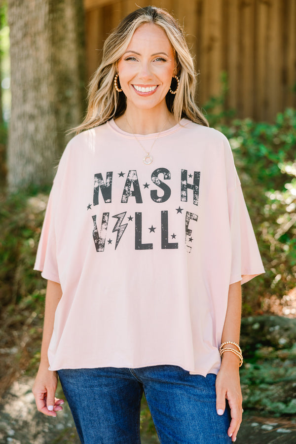 Chic Soul plus size clothing, blush short sleeve tee with the word 