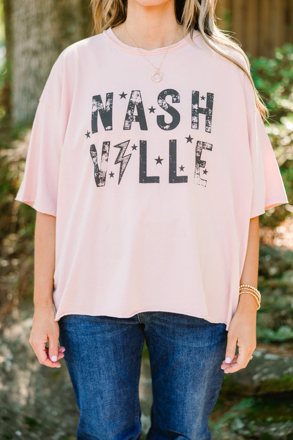 Chic Soul plus size clothing, blush short sleeve tee with the word 