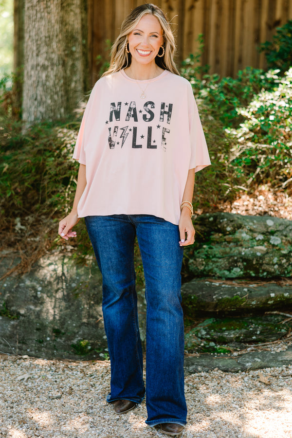 Chic Soul plus size clothing, blush short sleeve tee with the word 