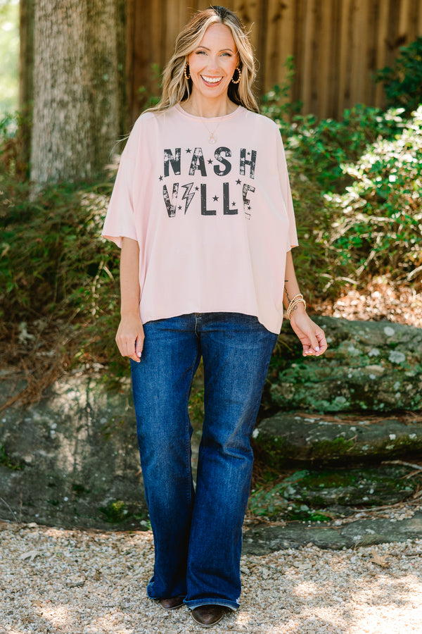 Chic Soul plus size clothing, blush short sleeve tee with the word 