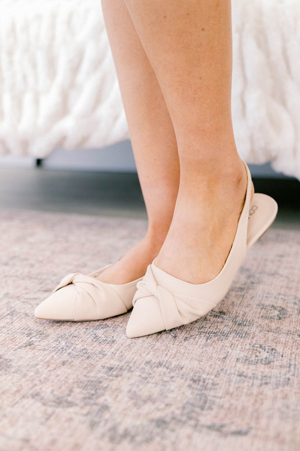 Chic Soul plus size clothing, light tan pointed toe flats with a knot detail on the top