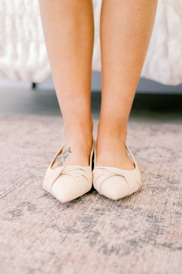 Chic Soul plus size clothing, light tan pointed toe flats with a knot detail on the top
