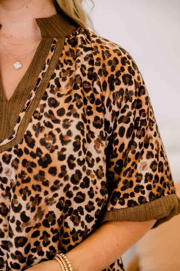 Chic Soul plus size clothing, brown cheetah print short sleeve top