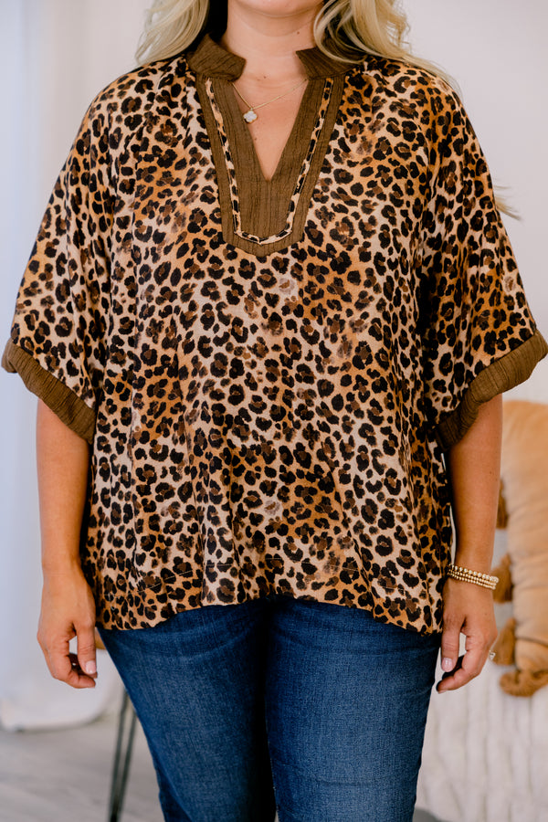Chic Soul plus size clothing, brown cheetah print short sleeve top
