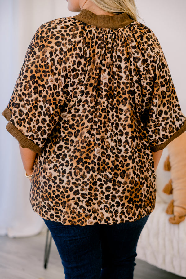 Chic Soul plus size clothing, brown cheetah print short sleeve top