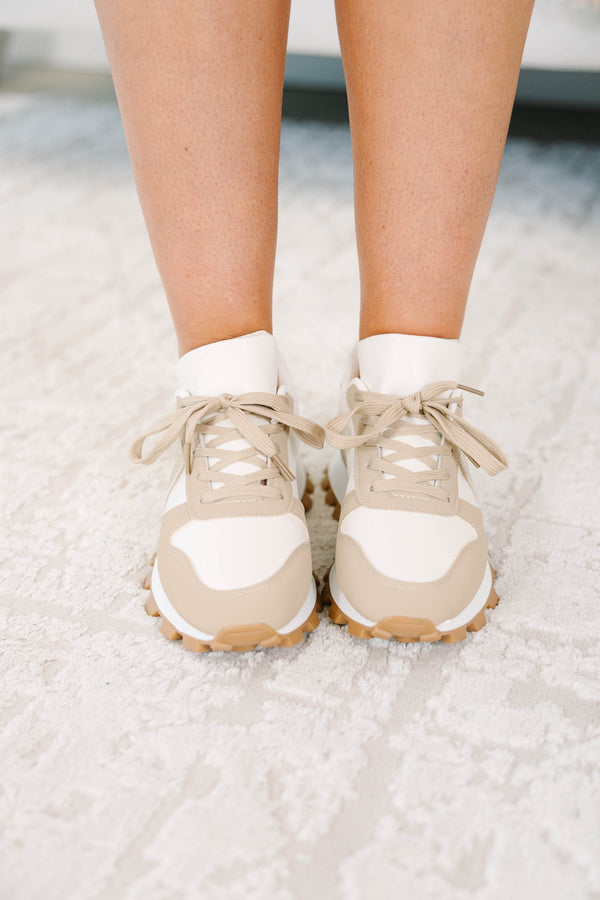 Plus size clothing, brown and white fashion sneakers