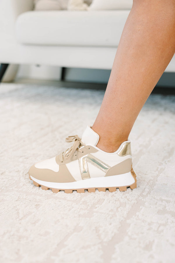 Plus size clothing, brown and white fashion sneakers
