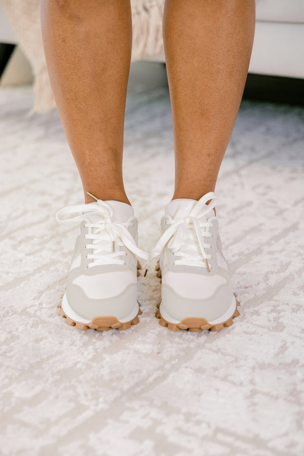 Chic Soul plus size clothing, beige two-toned sneakers with a neutral sole and gold accents