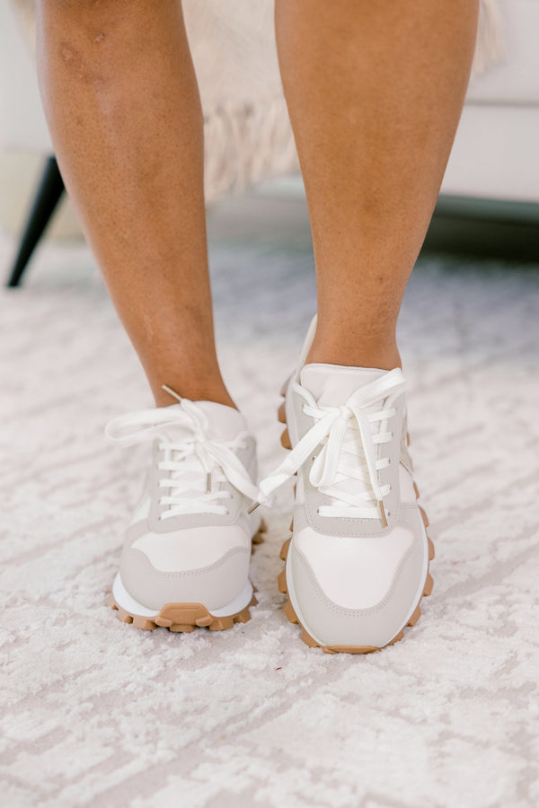 Chic Soul plus size clothing, beige two-toned sneakers with a neutral sole and gold accents