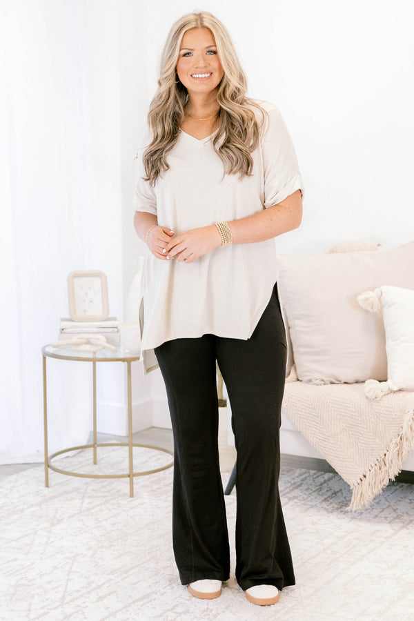 Chic Soul plus size clothing, black flare athletic leggings with side pockets