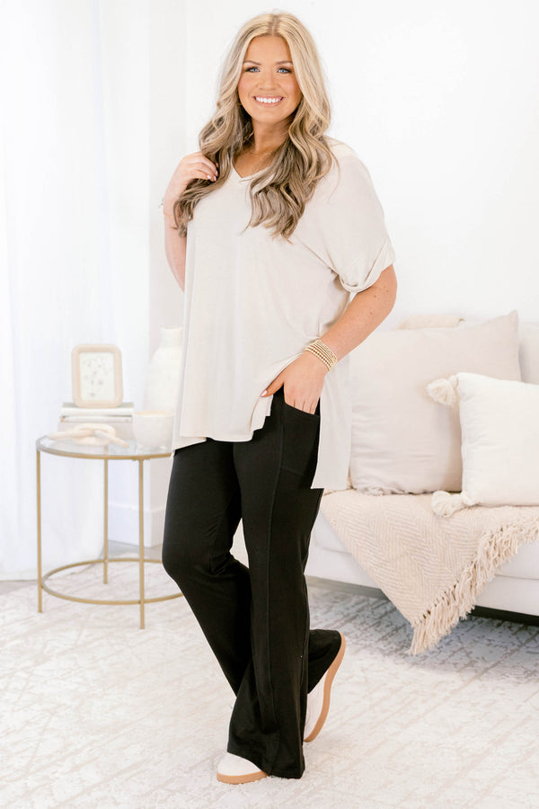 Chic Soul plus size clothing, black flare athletic leggings with side pockets