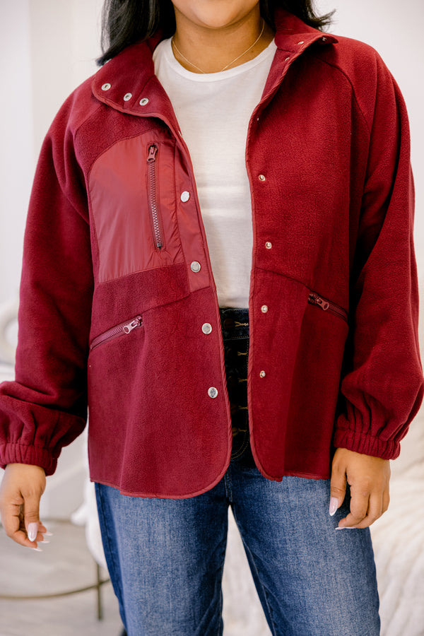 Chic Soul plus size clothing, burgundy fleece button up jacket 