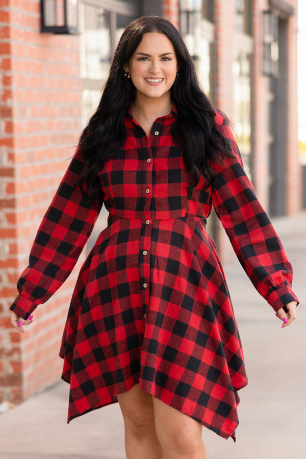 Black and red plaid shirt dress sale