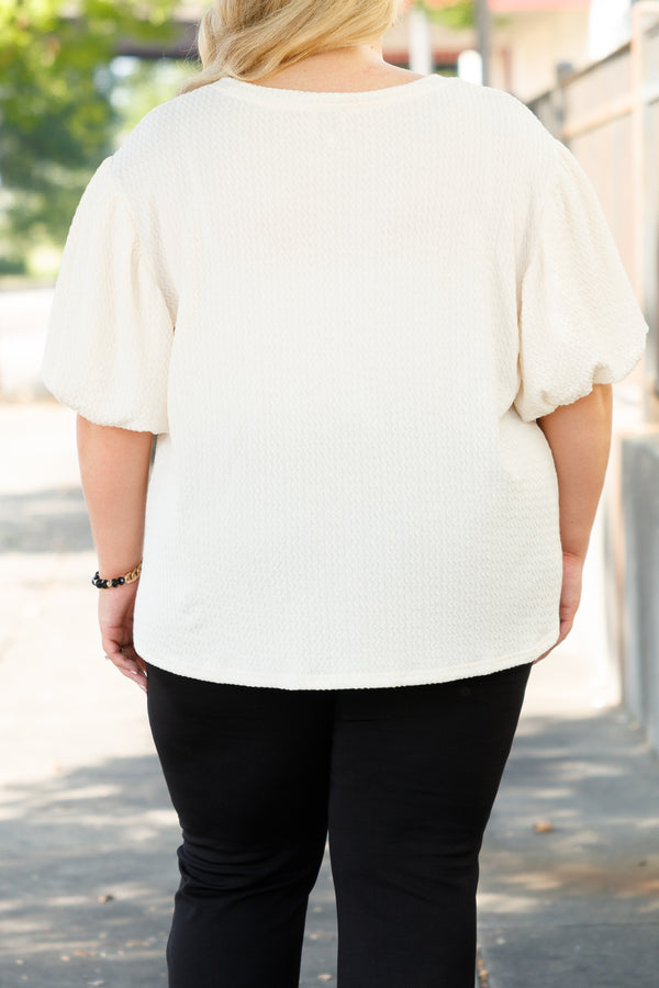Chic Soul plus size clothing, cream top with bubble sleeves