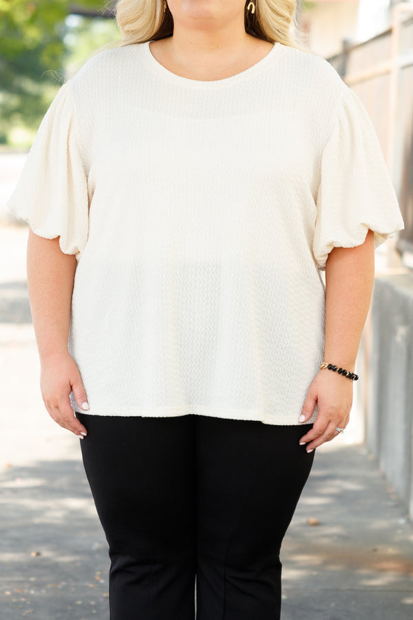 Chic Soul plus size clothing, cream top with bubble sleeves