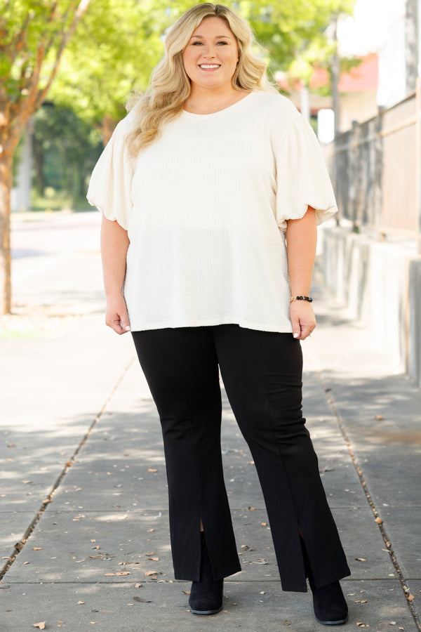 Chic Soul plus size clothing, cream top with bubble sleeves