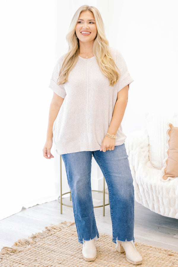 Chic Soul plus size clothing, medium wash full length straight leg jeans with distressed hem