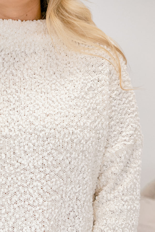 Chic Soul plus size clothing, cream white long sleeve mock neck knit sweater dress 