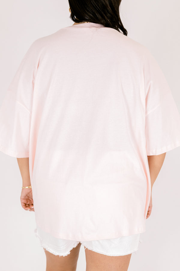 Chic Soul plus size clothing, light pink oversized boyfriend tee with 