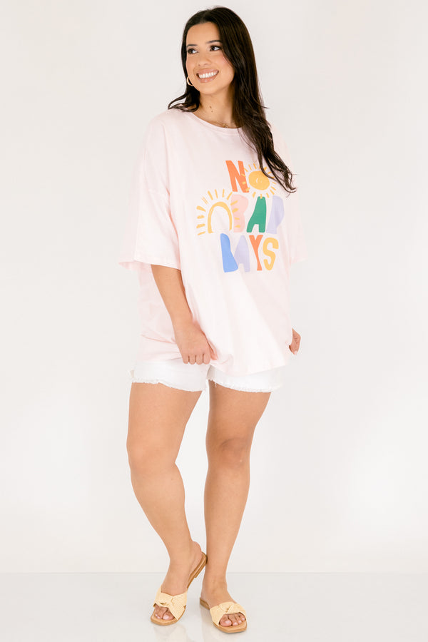 Chic Soul plus size clothing, light pink oversized boyfriend tee with 