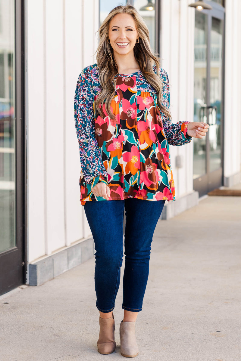 No Fears Top, Teal/Black/Fuchsia – Chic Soul